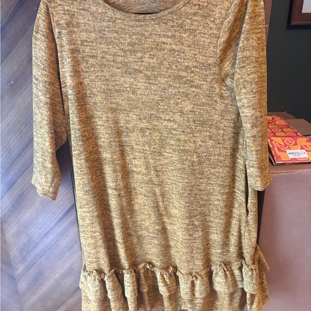 Mustard Ruffle-Hem Knit Tunic Dress